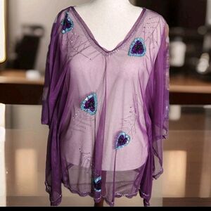 Erica Brooke Womens Purple Sheer Kaftan Vintage 90's Plus Size 28 Sequinced